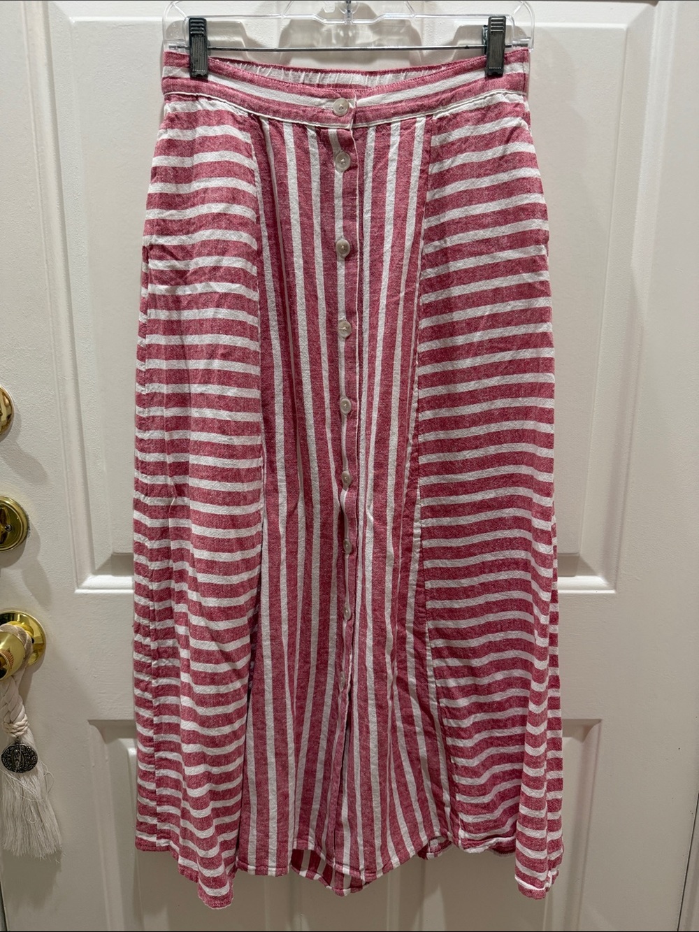 Universal Thread Pink and White Striped Button-Front Maxi Skirt